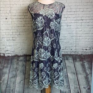 Kay Unger Two In One Lace Sequin Cocktail Dress Sz 16 Sequin Dress Lace Overlay